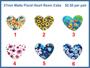 37mm Matte Heart Floral Resin Cabs