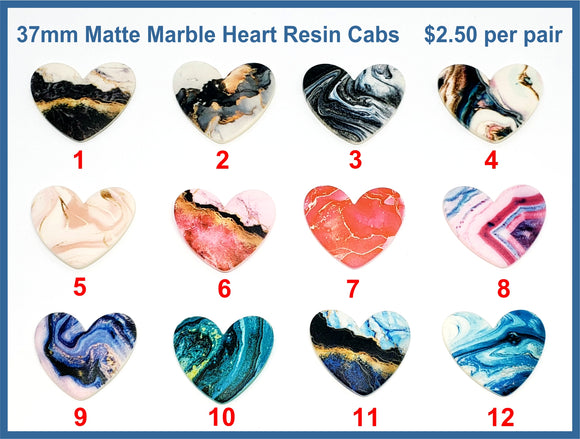37mm Matte Heart Marble Resin Cabs