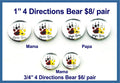 Four Directions bear paw cabochons (cabs) with Mama Bear and Papa Bear text in 1 inch and 3/4 inch