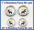 Round silver mirror Four Directions Fancy cabochons (cabs) with an eight-point star, 1 inch and 3/4 inch