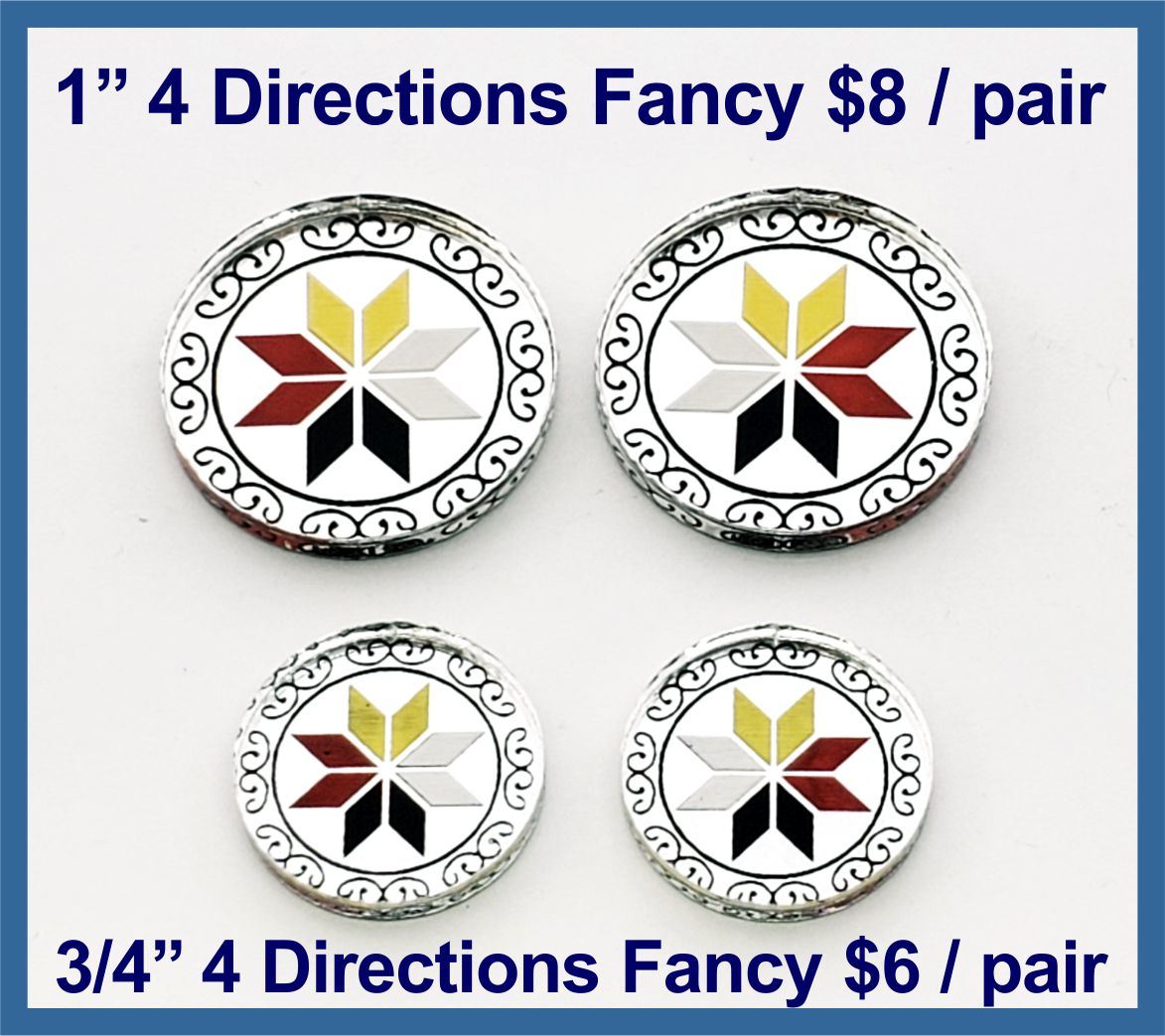 Round silver mirror Four Directions Fancy cabochons (cabs) with an eight-point star, 1 inch and 3/4 inch