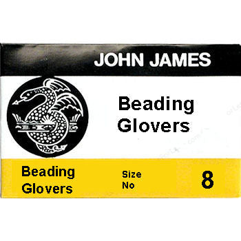 John James beading glovers needle package, size 8, with a black and yellow label