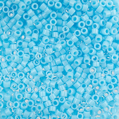 Close-up of Miyuki Delica 11/0 DB0725 cylinder beads in opaque light blue