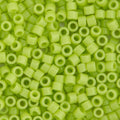 Close-up of Miyuki Delica 11/0 DB0733 cylinder beads in opaque chartreuse