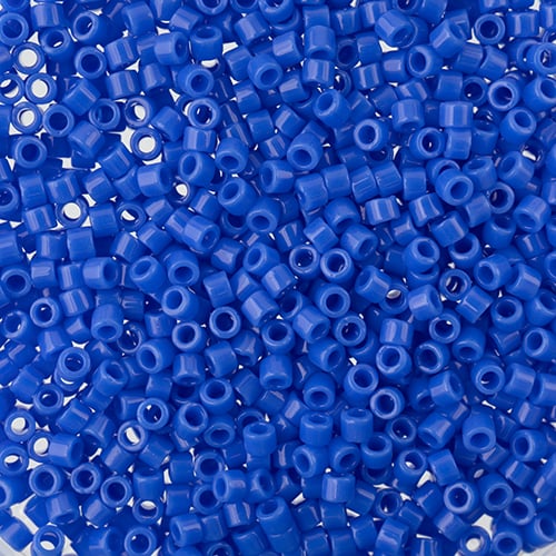 Close-up of Miyuki Delica 11/0 DB1138 cylinder beads in opaque blue cyan