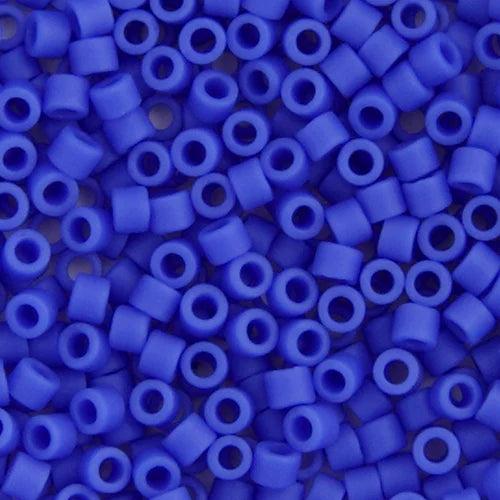 Close-up of Miyuki Delica 11/0 DB1588 cylinder beads in matte blue cyan