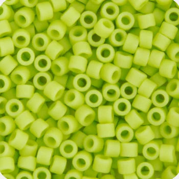 Close-up of Miyuki Delica 11/0 DB0763 cylinder beads in matte chartreuse