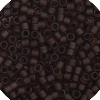 Close-up of Miyuki Delica 11/0 DB0769 cylinder beads in matte transparent dark brown