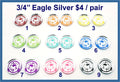 Nine pairs of 3/4 inch round silver mirror acrylic eagle head cabochons (cabs) in rainbow colours