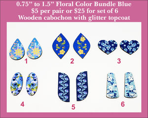 0.75'' to 1.5'' Floral Color Bundle Blue, Wood Cabochon
