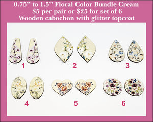 0.75'' to 1.5'' Floral Color Bundle Cream, Wood Cabochon
