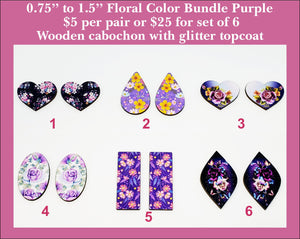 0.75'' to 1.5'' Floral Color Bundle Purple, Wood Cabochon