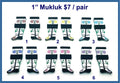 Six pairs of 1 inch mukluk cabochons (cabs) in black and white with painted floral designs