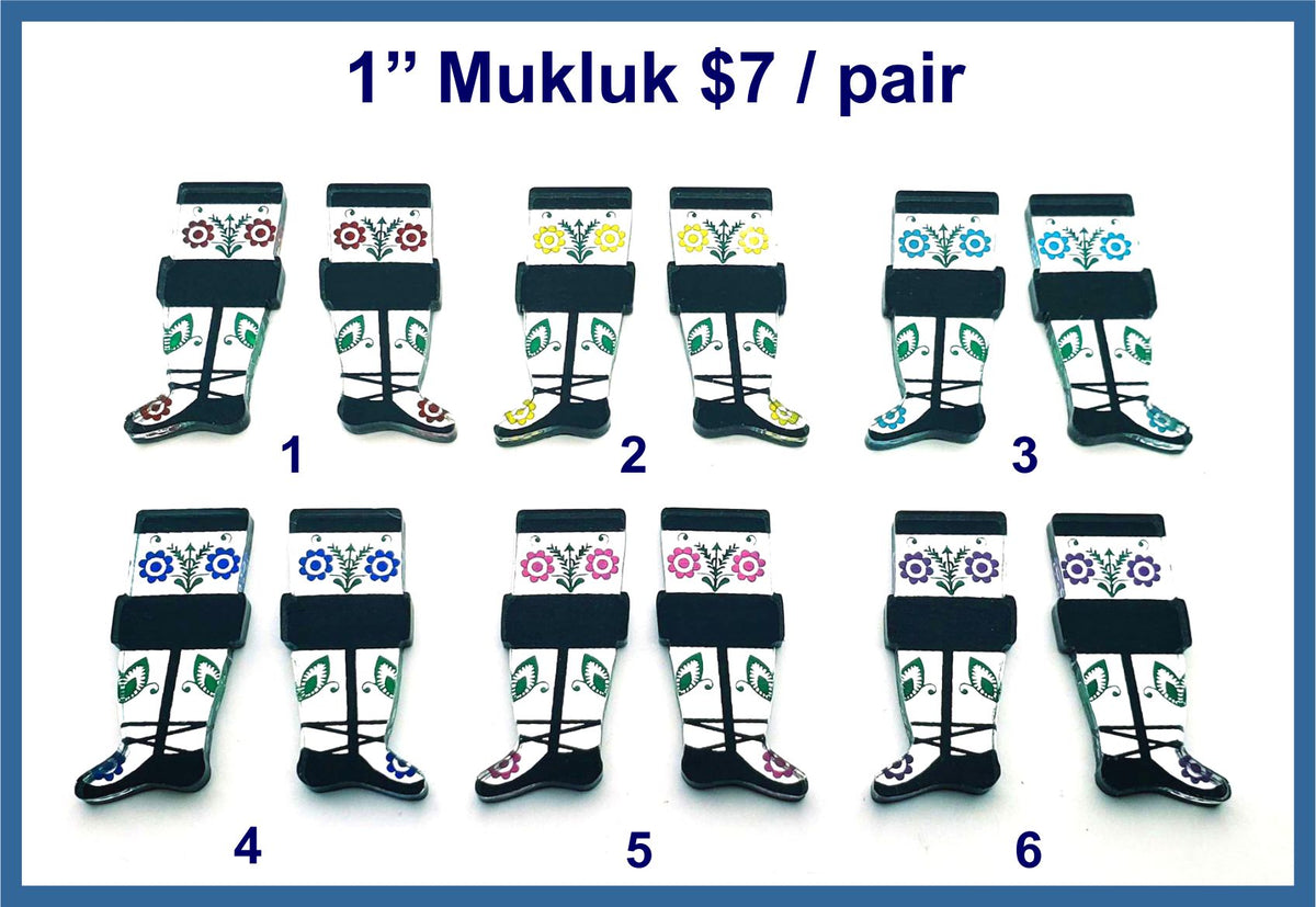 Six pairs of 1 inch mukluk cabochons (cabs) in black and white with painted floral designs
