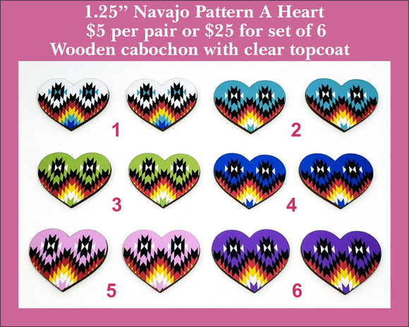 1.25'' Navajo Pattern A Heart, Wood Cabochon