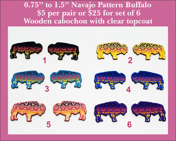1.25'' Navajo Pattern Buffalo, Wood Cabochon