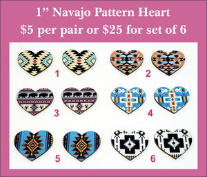 1'' Navajo Pattern Heart , Wood Cabochon