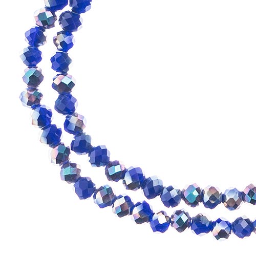 Two strands of Crystal Lane 3x4mm faceted glass rondelle beads in opaque dark sapphire with a half multicolour iris