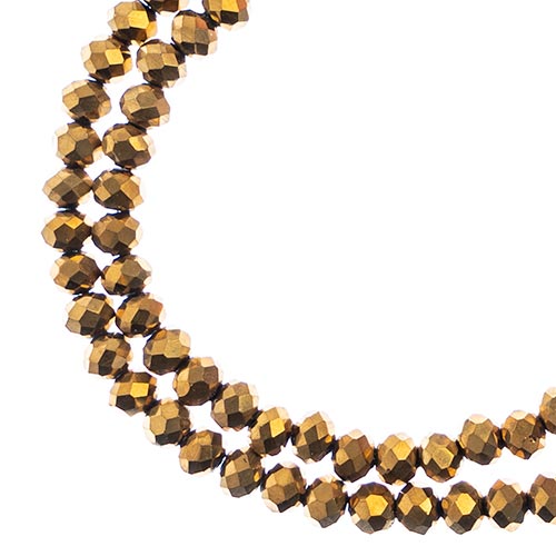 Two strands of Crystal Lane 3x4mm faceted glass rondelle beads in opaque gold iris