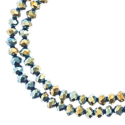 Two strands of Crystal Lane 3x4mm faceted glass rondelle beads in opaque green iris