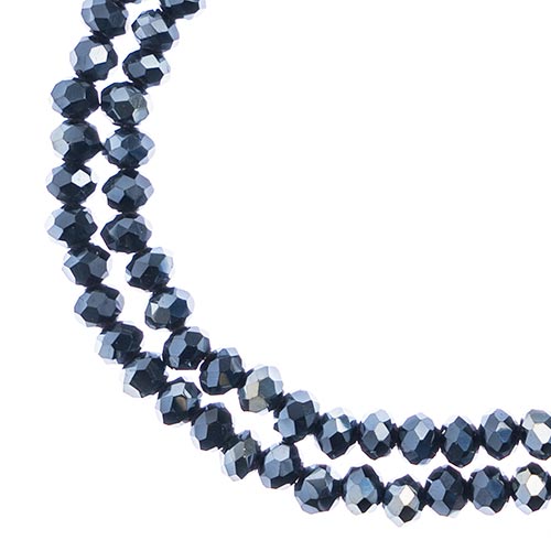 Two strands of Crystal Lane 3x4mm faceted glass rondelle beads in opaque gunmetal luster