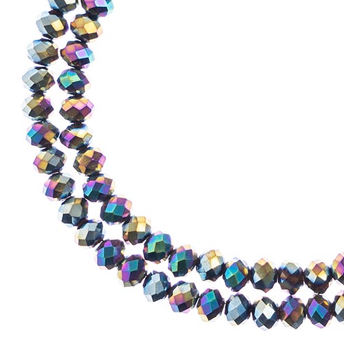 Two strands of Crystal Lane 3x4mm faceted glass rondelle beads in opaque multicolour iris