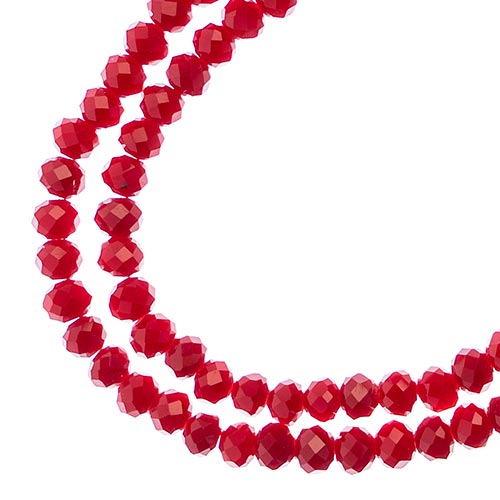 Two strands of Crystal Lane 3x4mm faceted glass rondelle beads in opaque red