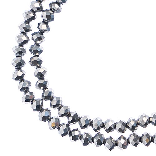 Two strands of Crystal Lane 3x4mm faceted glass rondelle beads in opaque silver iris