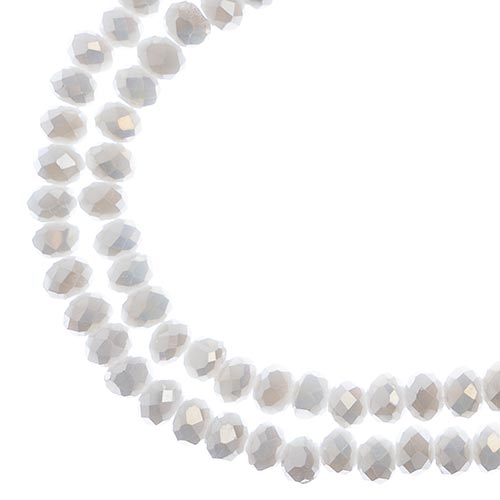 Two strands of Crystal Lane 3x4mm faceted glass rondelle beads in opaque white AB