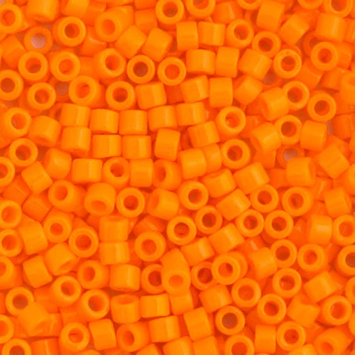 Close-up of Miyuki Delica 11/0 DB1133 cylinder beads in opaque orange mandarin