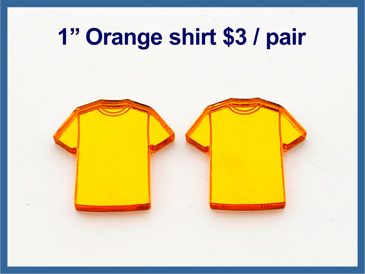 Pair of 1 inch orange mirror acrylic T-shirt cabochons (cabs)