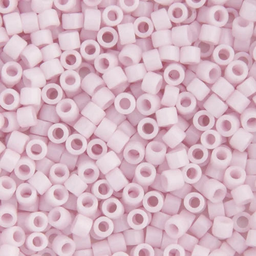 Close-up of Miyuki Delica 11/0 DB1494 cylinder beads in opaque pale rose