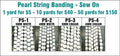 Chart of sew-on flat-back pearl string banding in 6mm and 4mm sizes, in white and cream
