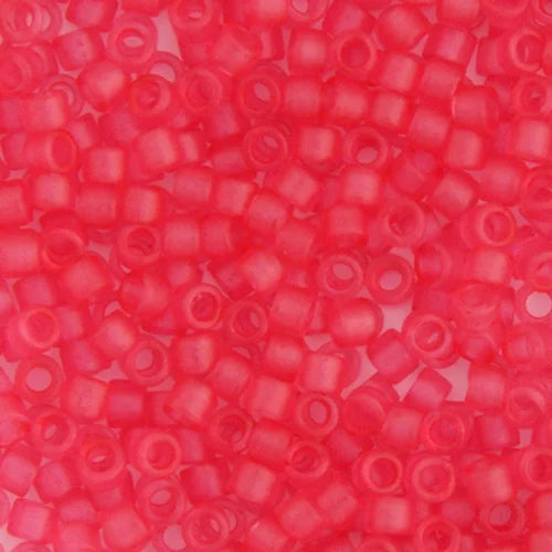 Close-up of Miyuki Delica 11/0 DB0780 cylinder beads in dyed matte transparent pink bubble gum