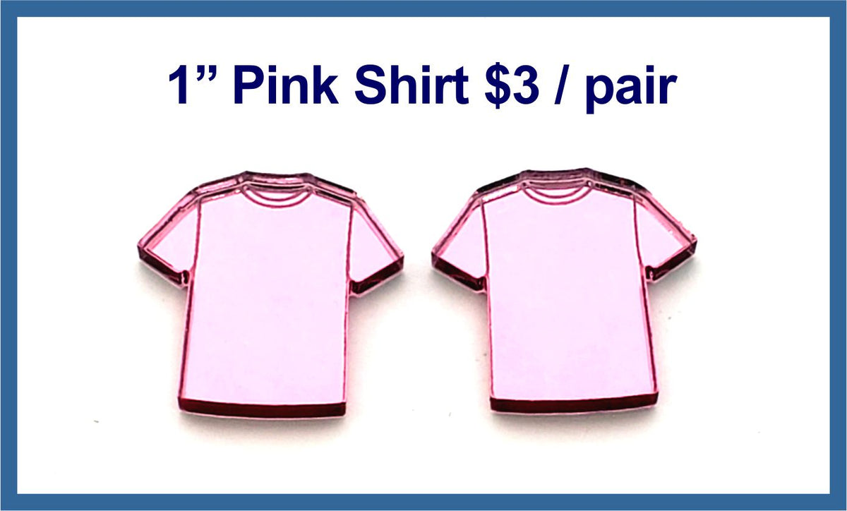 Pair of 1 inch pink mirror acrylic T-shirt cabs on a labelled card