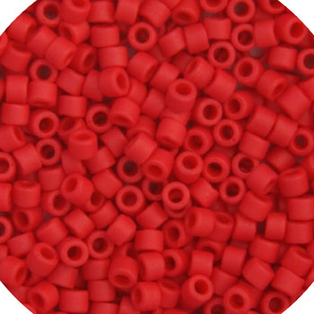 Close-up of Miyuki Delica 11/0 cylinder beads in a solid red shade