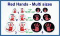Six pairs of round MMIWG red hand mirror acrylic cabochons (cabs) in silver and black, in 1/2, 3/4 and 1 inch sizes
