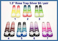 Seven pairs of 1.5 inch silver mirror acrylic rose trap cabochons (cabs) with engraved roses in ombre colours