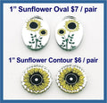 Chart of 1-inch hand-painted sunflower earring pieces in oval and contour shapes