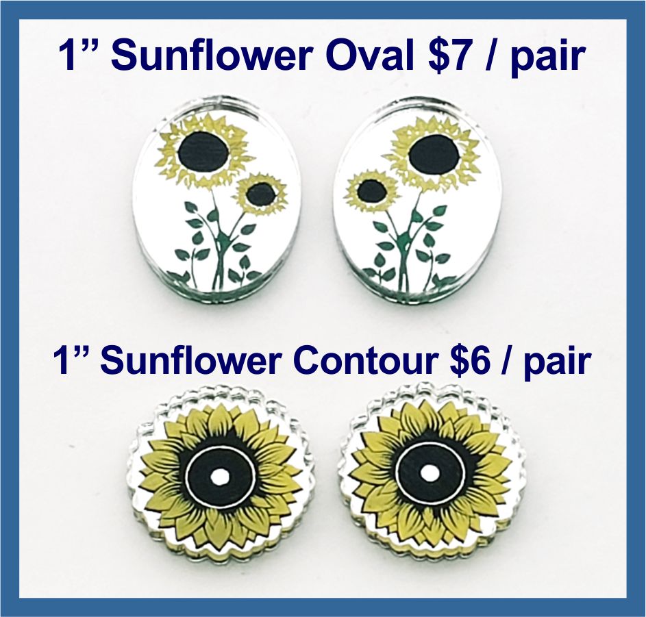 Chart of 1-inch hand-painted sunflower earring pieces in oval and contour shapes