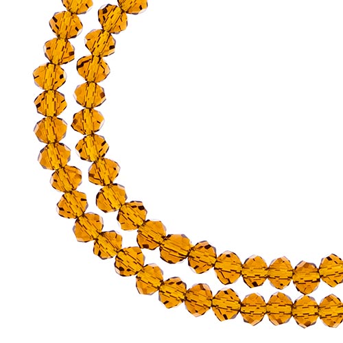 Two strands of Crystal Lane 3x4mm faceted glass rondelle beads in transparent amber