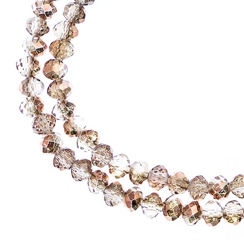 Two strands of Crystal Lane 3x4mm faceted glass rondelle beads in transparent crystal with a half copper iris
