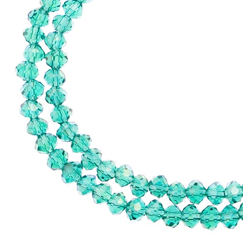 Two strands of Crystal Lane 3x4mm faceted glass rondelle beads in transparent dark green AB