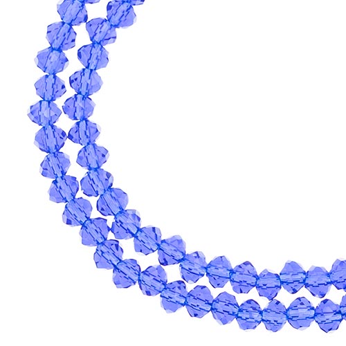 Two strands of Crystal Lane 3x4mm faceted glass rondelle beads in transparent dark sapphire