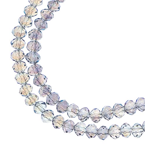 Two strands of Crystal Lane 3x4mm faceted glass rondelle beads in transparent green luster