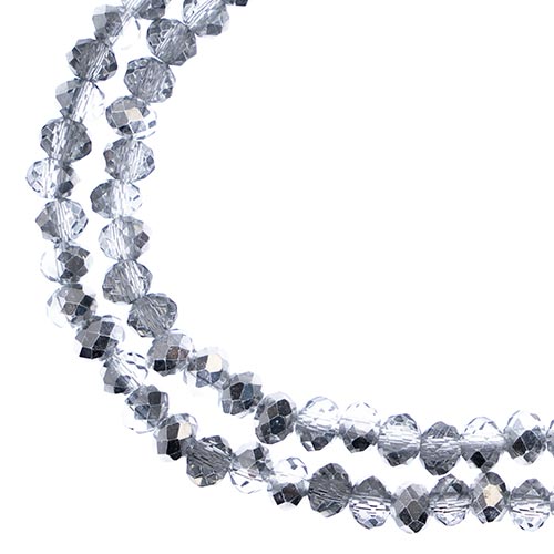 Two strands of Crystal Lane 3x4mm faceted glass rondelle beads in transparent half silver iris