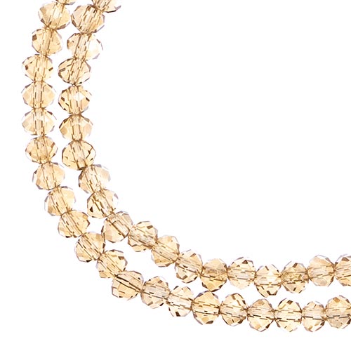Two strands of Crystal Lane 3x4mm faceted glass rondelle beads in transparent topaz AB