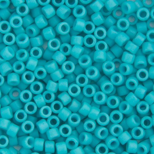 Close-up of Miyuki Delica 11/0 DB0793 cylinder beads in matte turquoise green