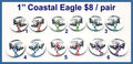 Six pairs of 1 inch round silver mirror acrylic Coastal eagle cabochons (cabs) painted in six colours
